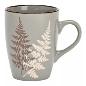 Tasse Becher Blatt Dekor aus Steingut grau 360 ml neu Geschenkidee - Bild 1 von 1