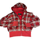 L RED PLAID Hooded cropped Coat Zip lined Bomber Jacket Cropped Women Ashley Y2K