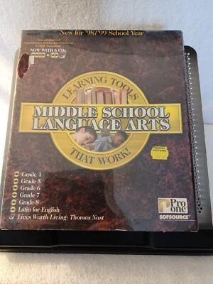 VINTAGE Pro One Middle School Language Arts Grade 4-8 CD-ROM SET W/BONUS BOOK - Image 1 of 2