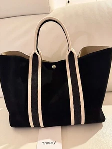 NWT THEORY DAY TOTE SHOULDER BAG BLACK SOFT COW SUEDE CLUTCH $395 - Picture 1 of 7