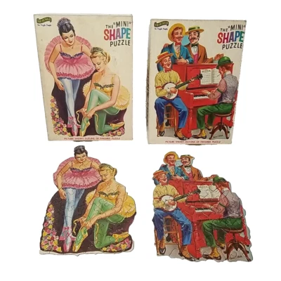2 COMPLETE Fairchild Mini Shape Puzzles # 591 Barbershop Quartette / Ballerinas - Image 1 of 4