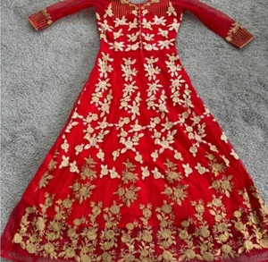 Elegant Red and Gold Embroidered kids long Indian Designer Dress - Picture 1 of 10