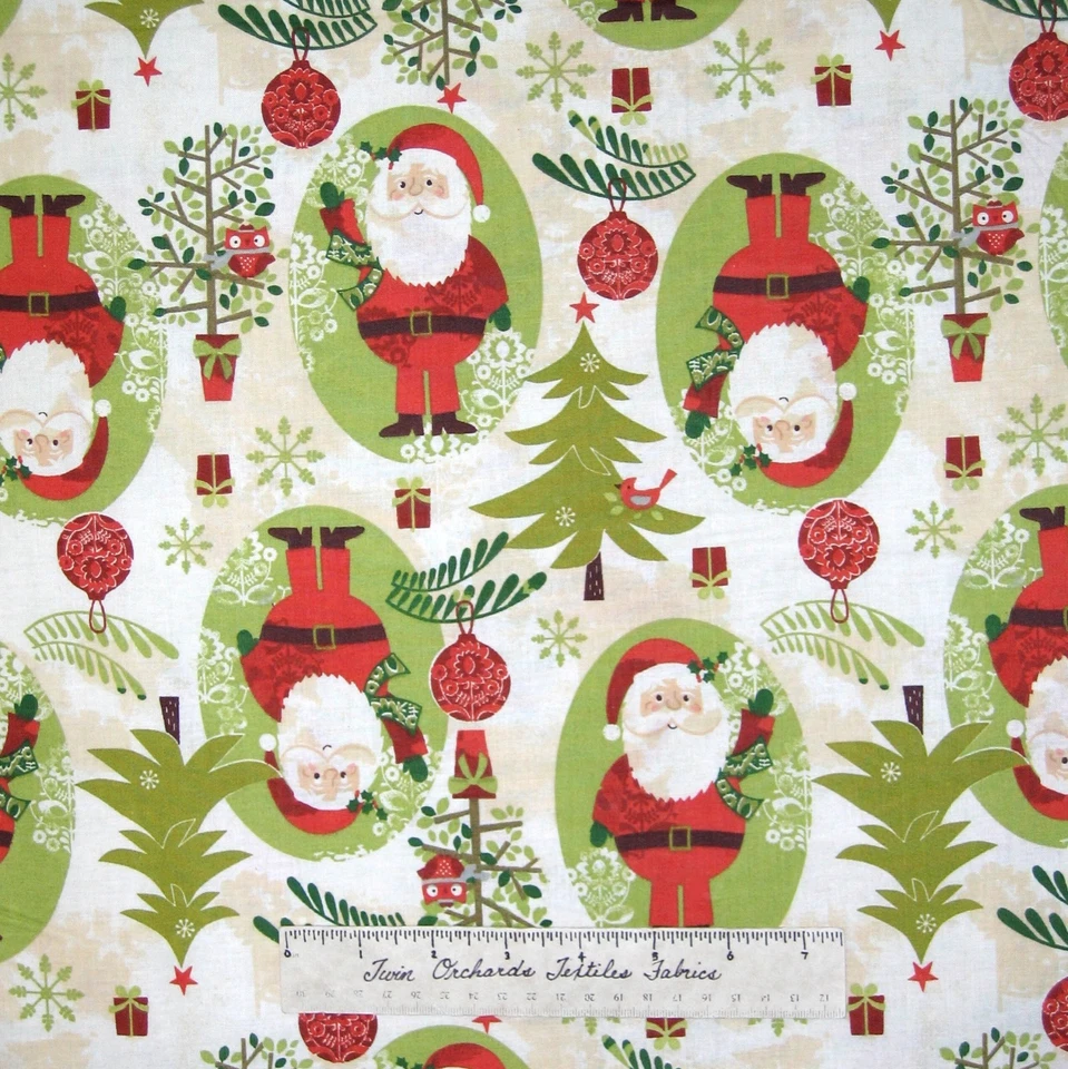 Tela de Navidad Woodland - Árbol Santa Claus Búho Lanzamiento Crema - AE Nathan YARD Foto 1 de 1