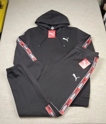 Conjunto de sudadera con capucha y pantalones jogger PUMA para hombre cinta con logotipo de lana negro rojo blanco M L XL Foto 1 de 4