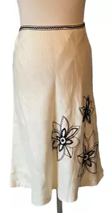 COAST Skirt White Embroidered 80% Linen 20% Silk Flared Knee Summer Size UK 8 - Picture 1 of 8
