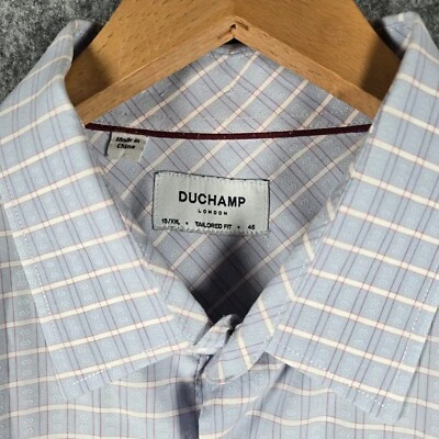 Duchamp London Mens Dress Shirt 18/46 Red White Blue Plaid L/S Tailored Fit XXL - Image 1 of 4