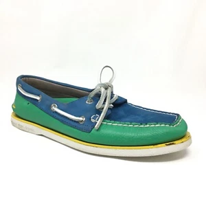 Sperry Top-Sider Gold Cup Boat Shoes Sneakers Mens Size 7.5 Green Blue Leather - Picture 1 of 9