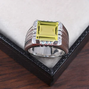 Piedras preciosas de cuarzo limón natural con anillo de plata de ley 925 para hombre #5691 - Imagen 1 de 4