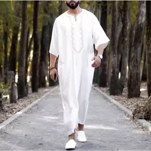 2024 Summer Arab Robe with Loose Fit and Middle Eastern Print Muslim Clothing - Picture 1 of 31