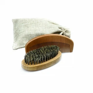 Boar Bristle Beard Brush & Wood Comb For Men Grooming Travel Bag Valentines Day - Picture 1 of 6