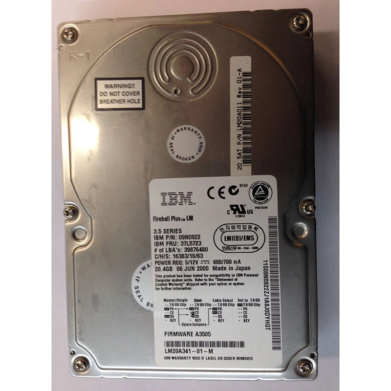 09N0922 - IBM 20GB 7200 RPM IDE 3.5" HDD - Image 1 of 1
