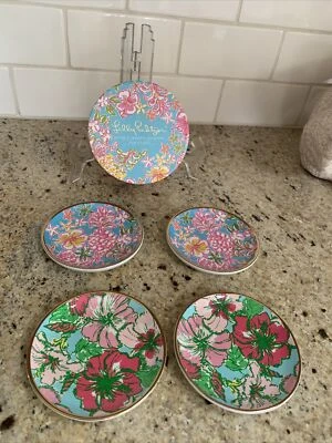 Juego de 4 posavasos de cerámica Lilly Pulitzer Breakwater Blue Lolita 20366 Foto 1 de 4