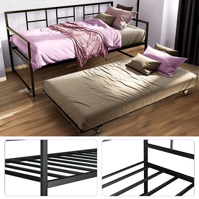 Beuloke Twin Metal Daybed w/Roll Out Trundle Heavy Duty Frame Sofa Bed Set Black - Image 1 of 4