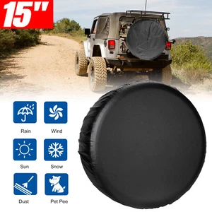 15" DIY Spare Tire Cover Black Trailer Wheel & Tyre Protector Against Sun & Rain - Picture 1 of 8