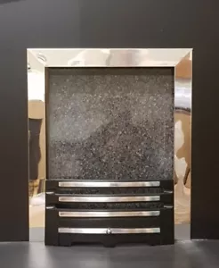 REPLACEMENT GAS FIRE CHROME FRAME TRIM and BLACK CAST IRON 16" FRET ASH PAN - Picture 1 of 4