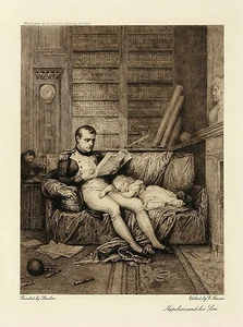 KA Baron von STEUBEN Antq XRARE 19thC c1890's Sepia grabado NAPOLEON AND HIS SON - Imagen 1 de 2