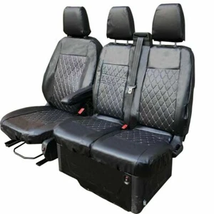 FULLY TAILORED LEATHER QUILTED SEAT COVERS for FORD TRANSIT CUSTOM 2013 on - Picture 1 of 6