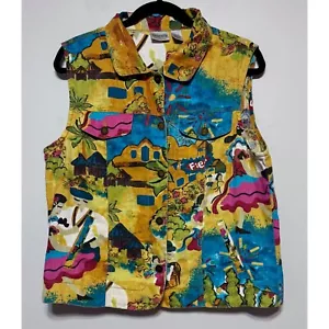 Chico's Leinenmischung lebendige Festival Weste Größe Large Sammlerstück Statement Boho - Bild 1 von 4