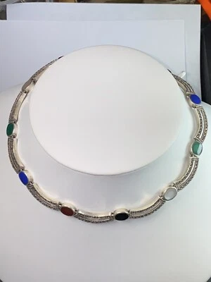 #2105 COLLAR VINTAGE ESTERLINA CON MÚLTIPLES PIEDRAS Y MARCASITAS - CURVADO Foto 1 de 4