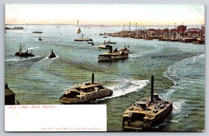 A848 New York Hafen Passagierboote Dampfer Schiffe Docks Vintage Postkarte - Bild 1 von 2
