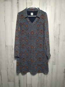cAbi Shirt Dress Womens Size M Blue Brown Floral Long Sleeve V-Neck Lined Career - Picture 1 of 9
