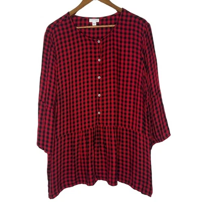 Blusa para mujer Jill XL roja negra búfalo a cuadros con botones peplum Foto 1 de 4