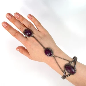 Vintage Navajo Sterlingsilber oval Rubin Sklave Armband Manschette Ring verstellbare Passform - Bild 1 von 7