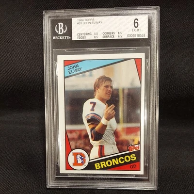 1984 Topps Football John Elway #63 RC Denver Broncos HOF Rookie BGS 6 EX-MT PSA - Image 1 of 4