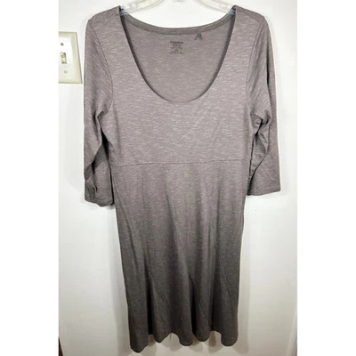 Vestido Toad & Co M Taupe Sutil Rayas Algodón Orgánico Tencel Spandex Manga 3/4 Foto 1 de 4