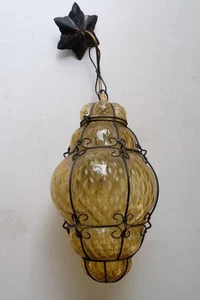 Seguso Murano Hängelampe Glas 40er  Midcentury Laterne Bernsteinglas - Bild 1 von 6