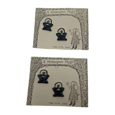 Vintage Ceramic Flower Pot Shaped Buttons Folk Hand Made A Homespun Heart USA - Image 1 of 4