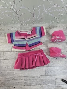 Build-A-Bear Workshop Pink Teal Striped Sweater, Pink Skirt, Pink Boots BABW EUC - Picture 1 of 7