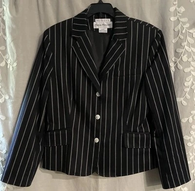 Blazer a Rayas Ajustado Mujer 10 M Negro/Blanco Botón Frontal Officecore Corpcore Foto 1 de 4