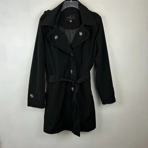 London Fog Trench Coat Womens XL hood Black Old Money Quiet Luxury Capsule - Picture 1 of 7