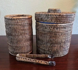 Honigbrauner Rattan Eiskübel mit Zange mit Weinflaschenhalter - Bild 1 von 16