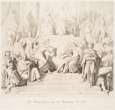 FRIEDRICH (*1827) nach SCHWIND (*1804), Sängerkrieg auf der Wartburg,  1852, KSt - Bild 1 von 4