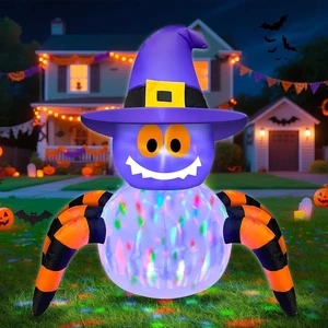 3.6 Ft Halloween Inflatables Spiders Wear Witch Hat Decorations Outdoor with Rot - Picture 1 of 6