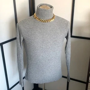 Minimalist Ribbed Turtleneck Sweater Women's Small Gray 100% Cashmere Career  - Picture 1 of 11