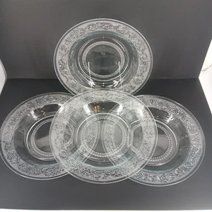 Set 4 Vintage KIG Malaysia Trellis Fleur De Lis Sandwich Glass Salad Plates 9" - Bild 1 von 7