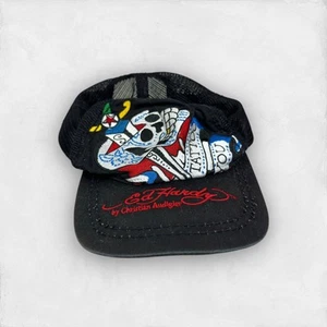 Ed Hardy Black Cotton Skull Tattoo Trucker Adjustable Cap - Picture 1 of 7