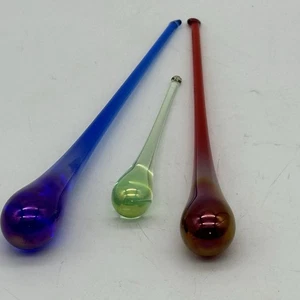 Juego de 3 adornos de hielo vintage lágrima iridiscente vidrio soplado atrapasol - Imagen 1 de 10