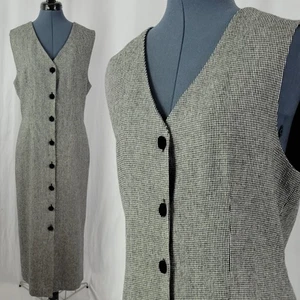 Vestido largo vintage KGR blanco y negro pata de gallo con botones talla 10 - Imagen 1 de 17