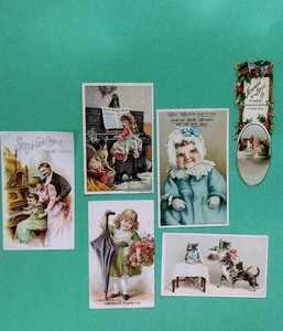 Victorian Cards Advertising Piano Organs Trading Children Cats Lot 6 Nice! - Picture 1 of 8