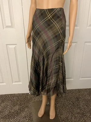 NWOT Lauren Ralph Lauren M Skirt Silk 36 lgth 32-40 waist wine, green earth tone - Image 1 of 4