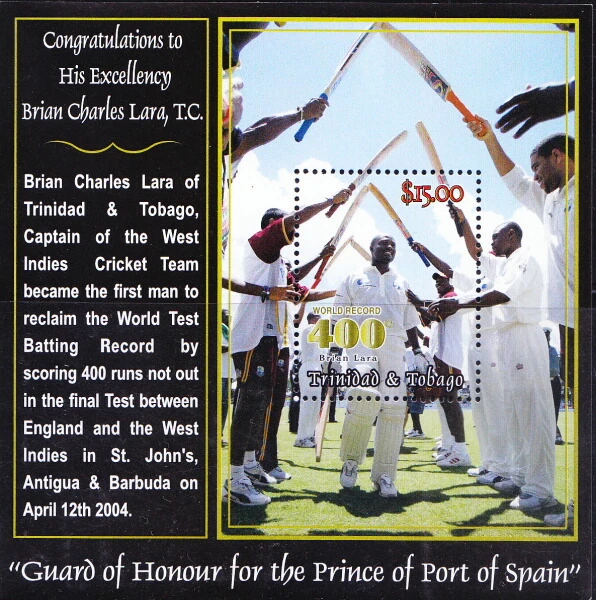 Trinidad & Tobago 2005 MNH MS, Brain Lara, World Batting Record, Cricket, Sports - Image 1 of 1