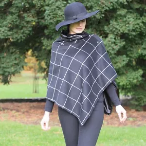455. Handmade Black check tweed Cape Poncho - Picture 1 of 9