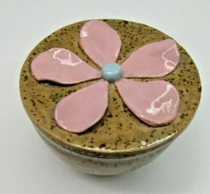 Barattolo Art Studio Ceramica Rosa Floreale Alto 4" Firmato Erin Taylor Marrone Goccia Gl - Foto 1 di 7