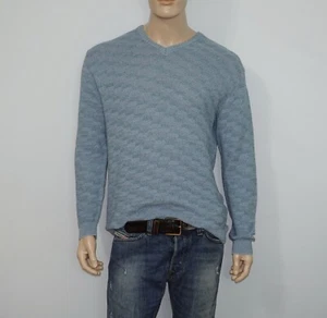 Ermenegildo Zegna V-neck Sweater in Blue Size Large Cotton Blend Made in Italy - Picture 1 of 8
