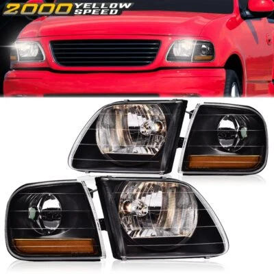 Fit For 1997-2003 Ford F150/99-02 Expedition Black Headlights+Corner Lights Pair - Image 1 of 4