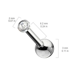 18GA Cartilage Piercing with Tiny 2mm Clear Gem Top * short 6mm Bar * Ball End - Picture 1 of 2